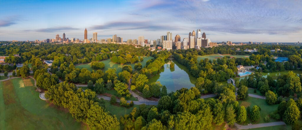 Aerial view of Piedmont Park showing area where commercial real estate services are provided